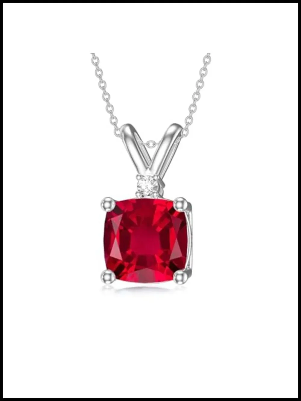 2CT Cushion Cut Simulated Ruby Pendant Necklace S925 Sterling Silver